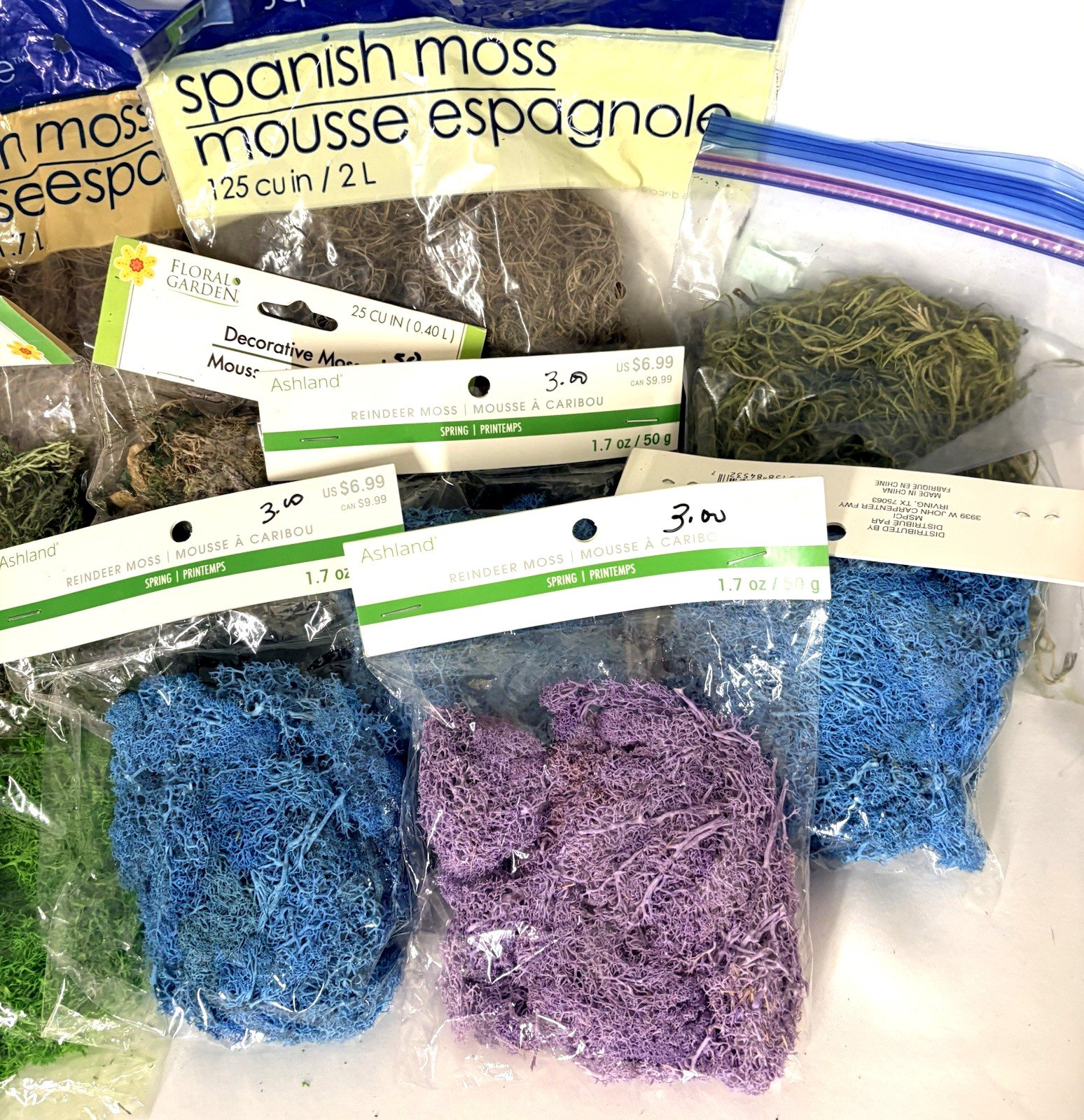 15 Bags Craft Moss Lot Reindeer Spanish Preserved Mixed Colors Floral DIY Decor