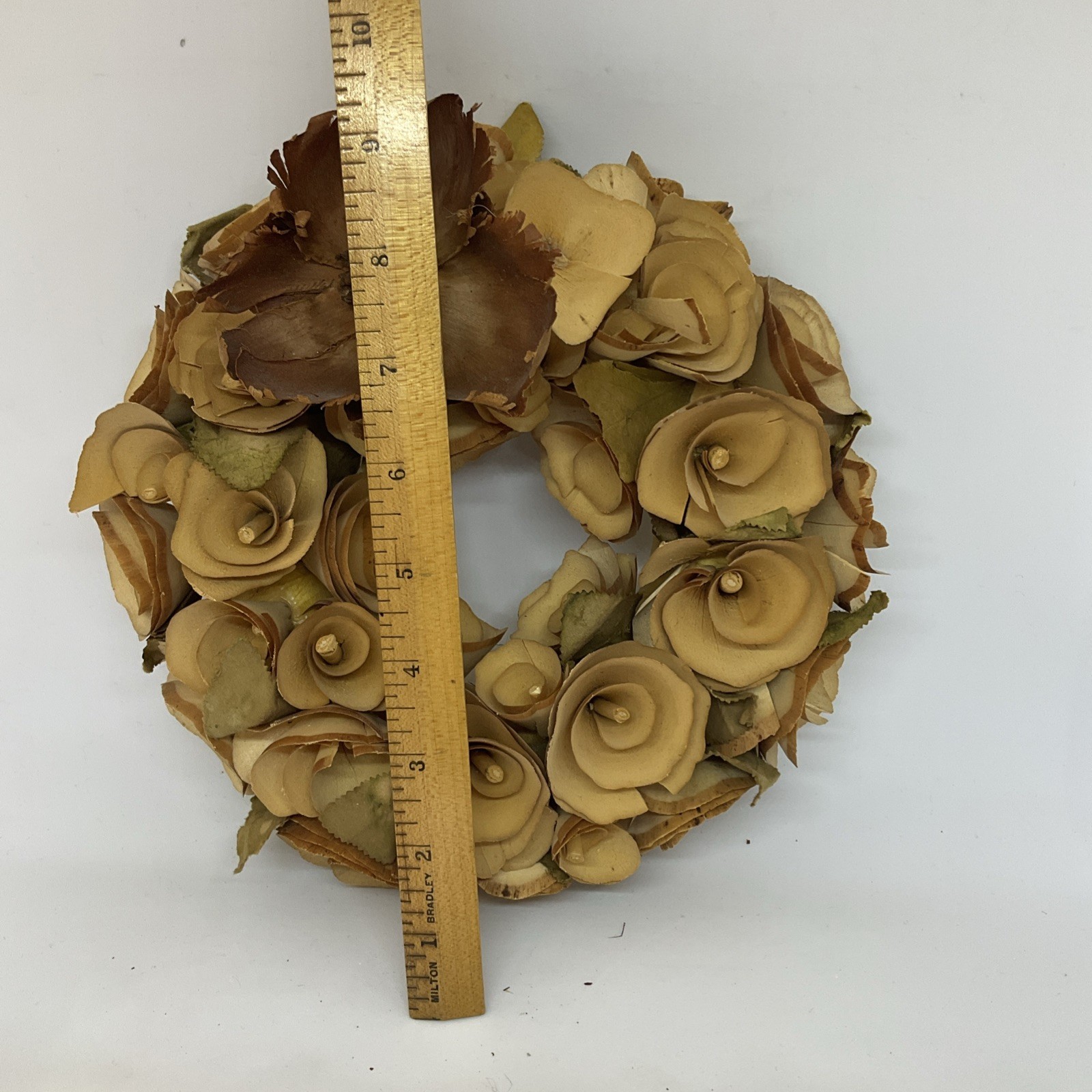 Sola Rose Flower Wood Curl Wreath Sepia Toned Beige