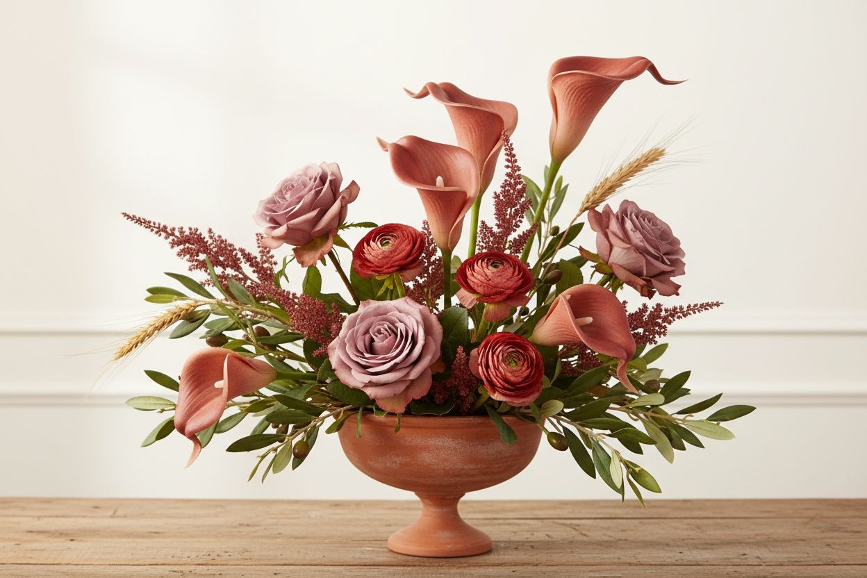 Terracotta Artificial Calla Lily Stems Set of 5 13 Inch Faux Flowers for Rustic