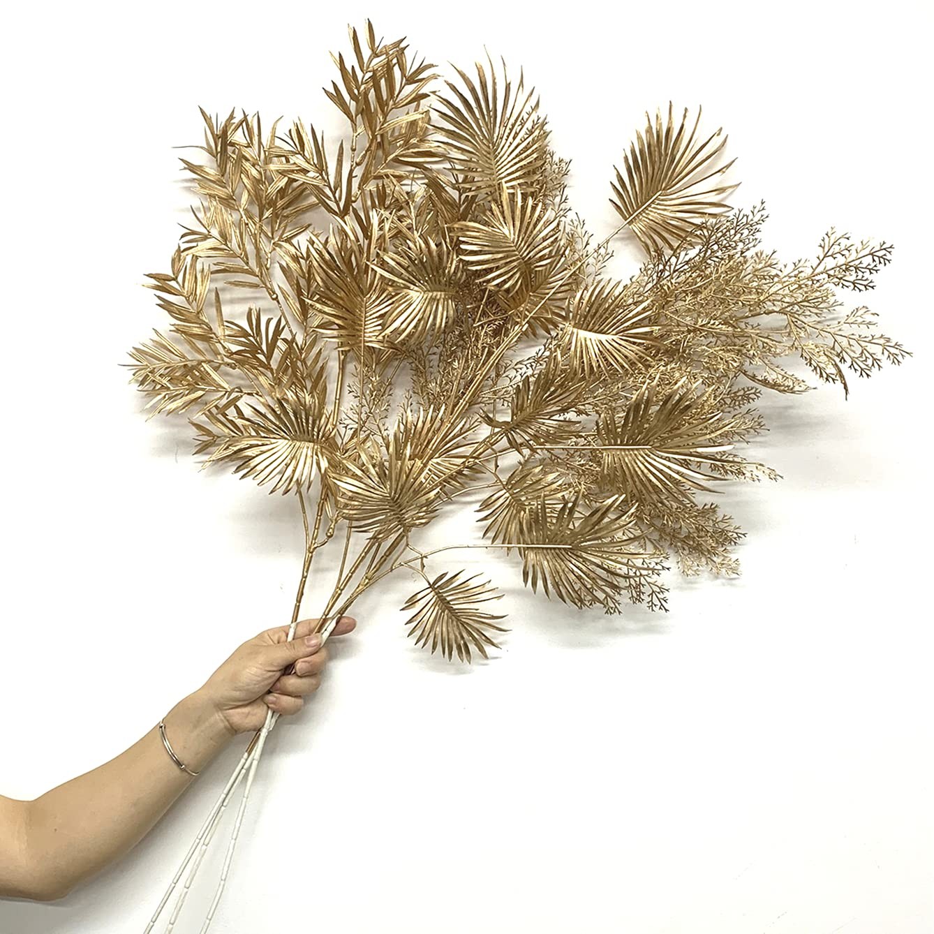 Artificial Golden Plants for Christmas Decor, Tall 30 Inch Faux Palm Leaves P…