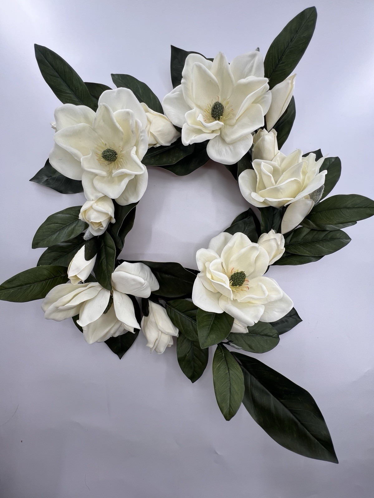 2 Magnolia Flower Wreaths 15” Artificial Hang On Door Decor Spring All Year