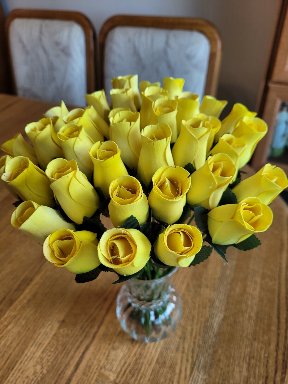 3 DOZEN – YELLOW – WOODEN ROSE BUDS 5 X 8 ARTIFICIAL FLOWERS – FREE SHIPPING