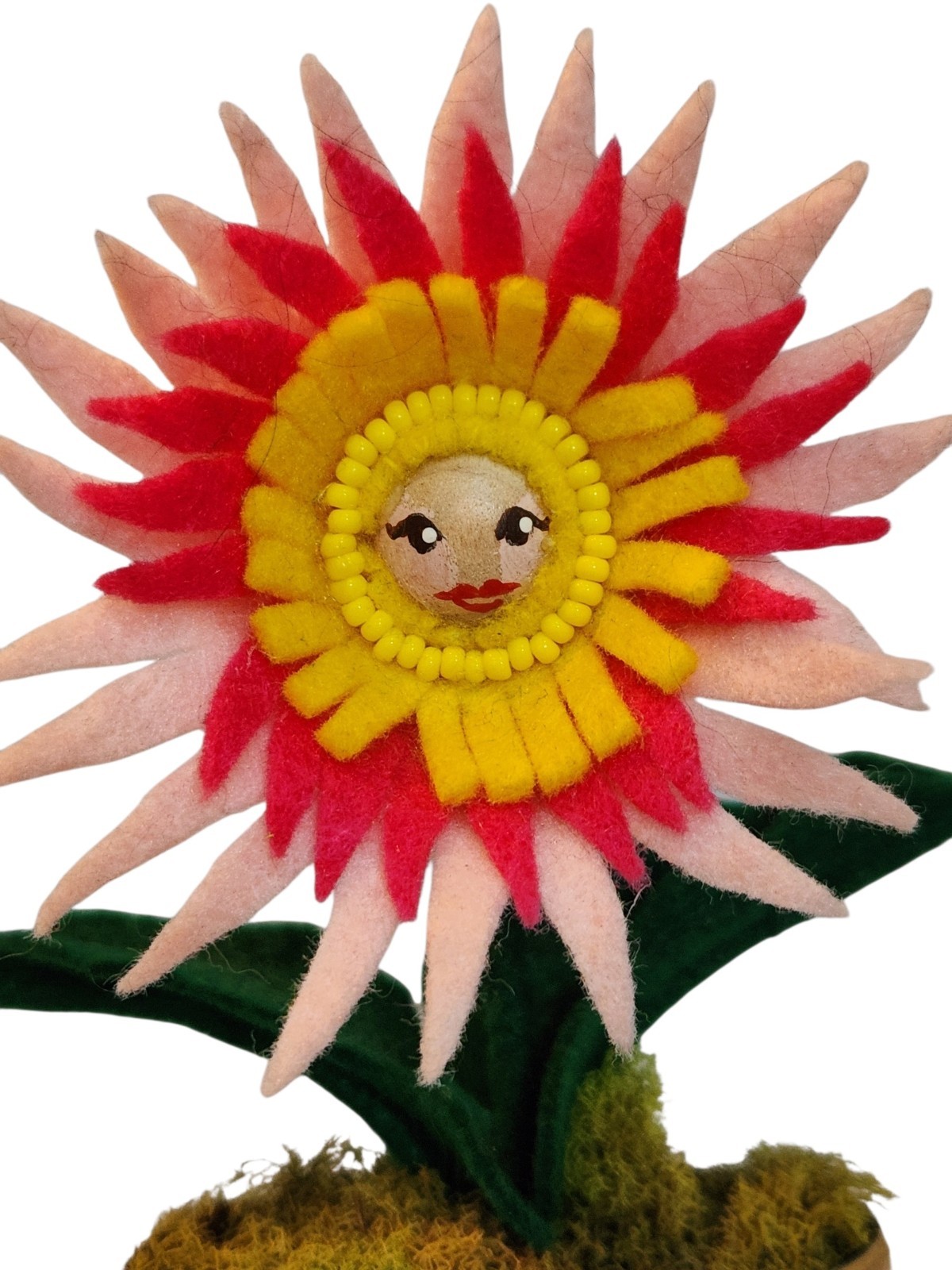 Artificial Felt Flower Arrangement in Decorative Pot/Tin, Green Pink Red Yellow