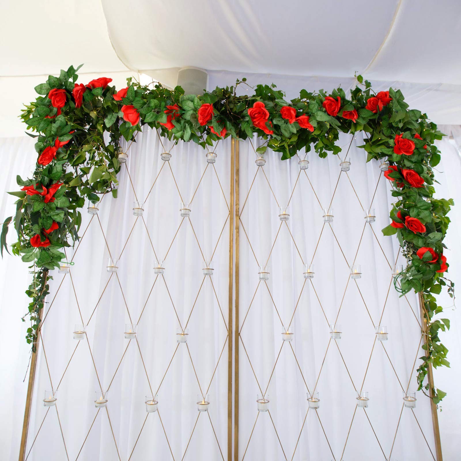 Syhood Artificial Rose Garlands Vines Leaves Banners 7.22 feet, Red