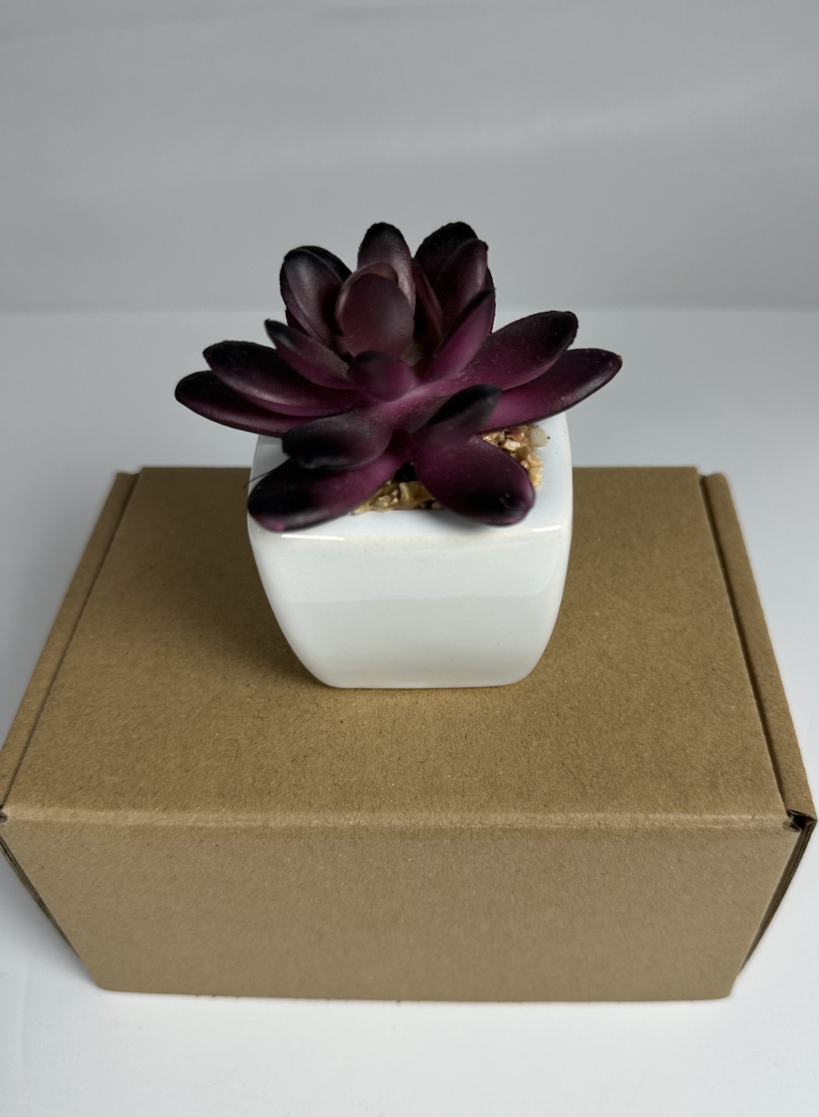 Artificial Purple Succulent in White Ceramic Pot – Greenery Tower Home Decor