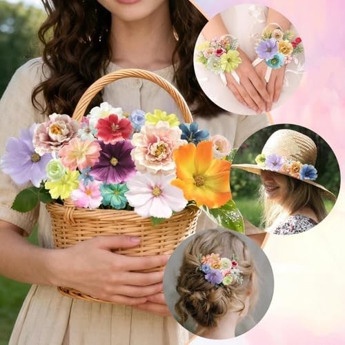 180Pcs Mini Silk Flower Heads – Multicolor Faux Roses & Daisies for DIY Crafts,