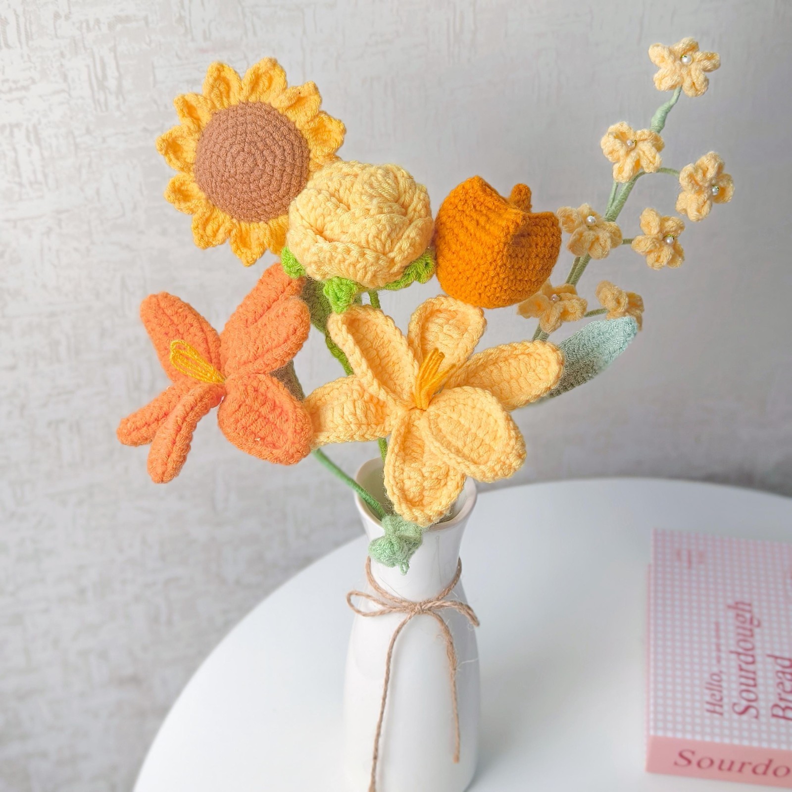 Crochet Tulip Bouquet Handmade Yarn Flowers Home Decor Desk Decor Thank You Gift