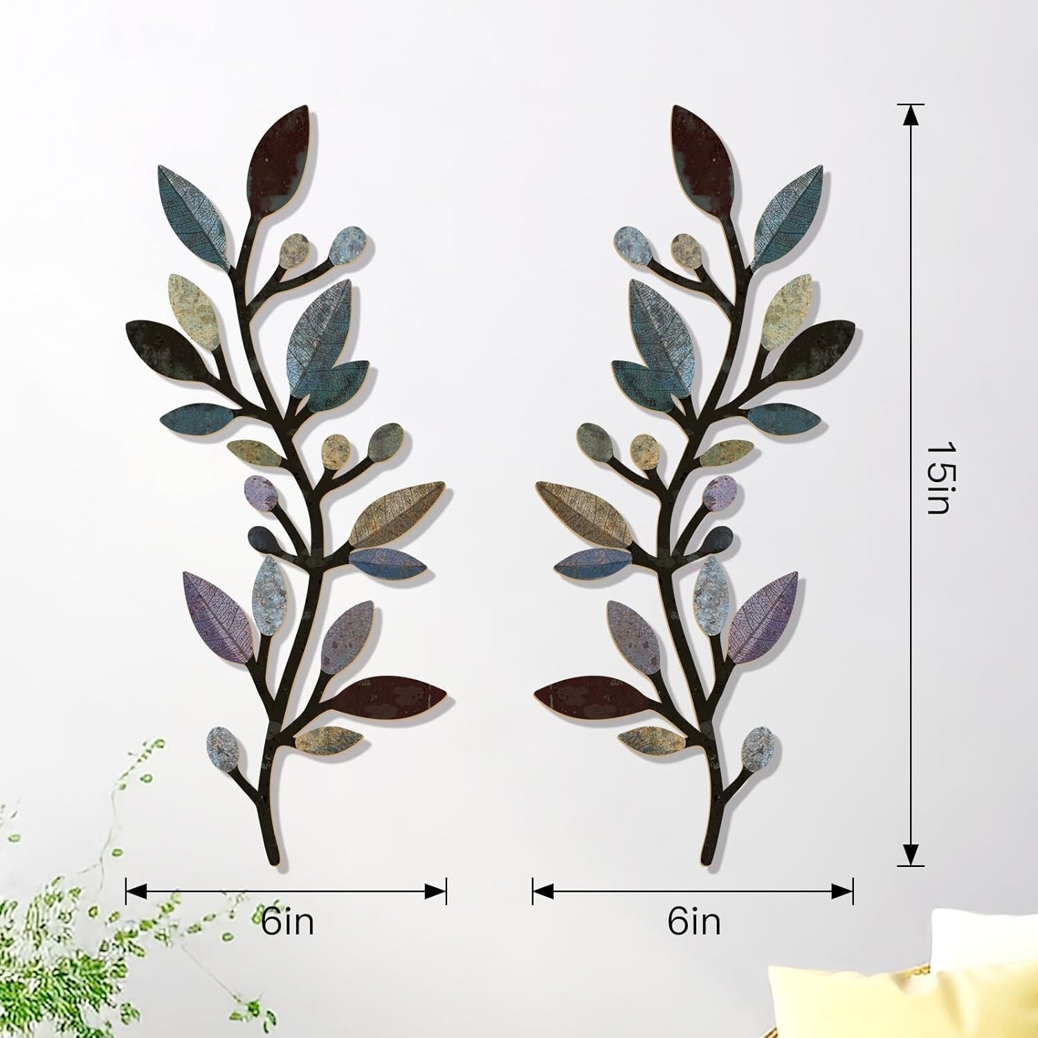 “2 Pcs Colorful Tree Leaf Wall Art Decor Vine Home Wall Decor Olive Branch Leaf