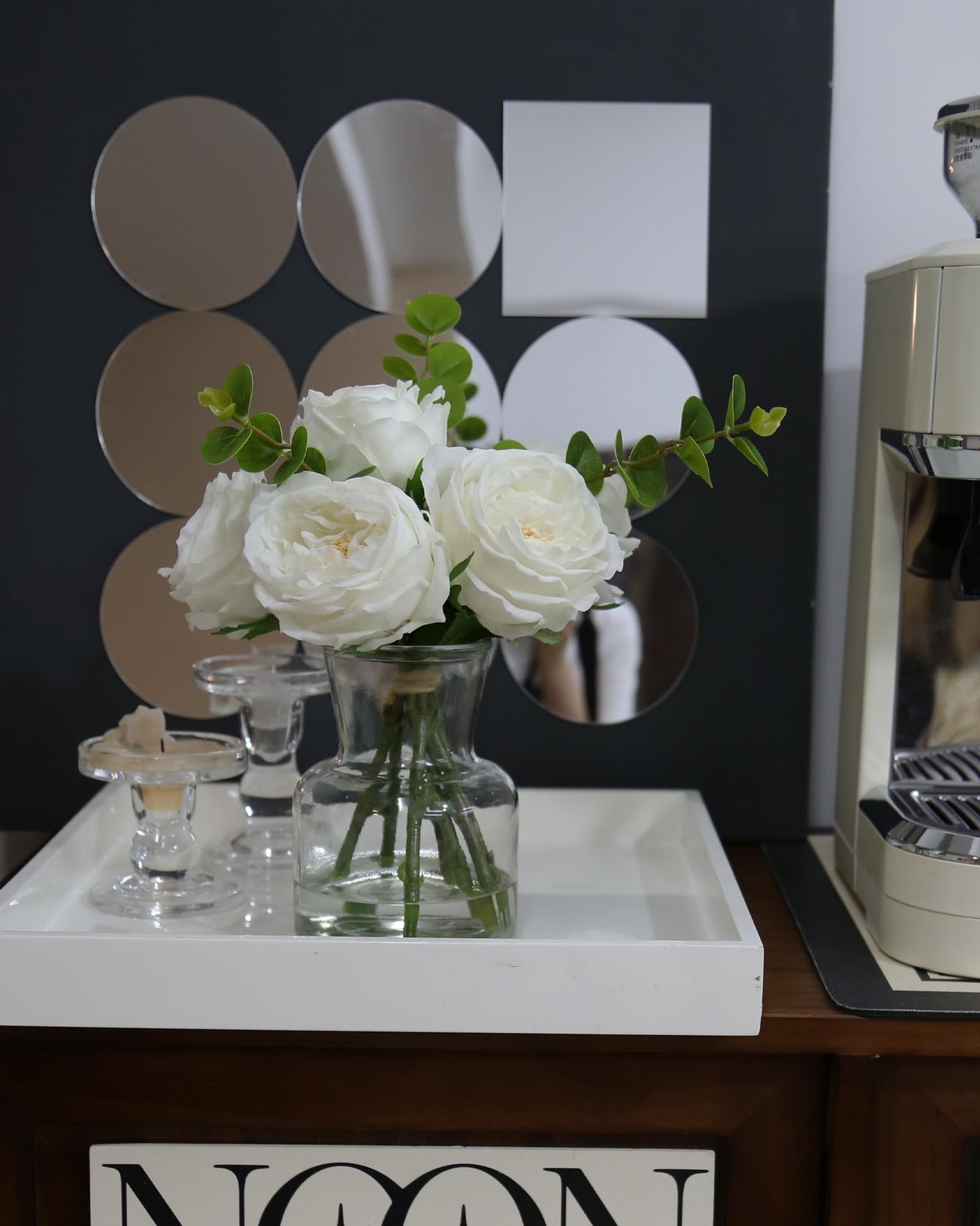 Artificial Flowers with White Roses in Vase, Fix Lifelike Fake Flowers in Vas…