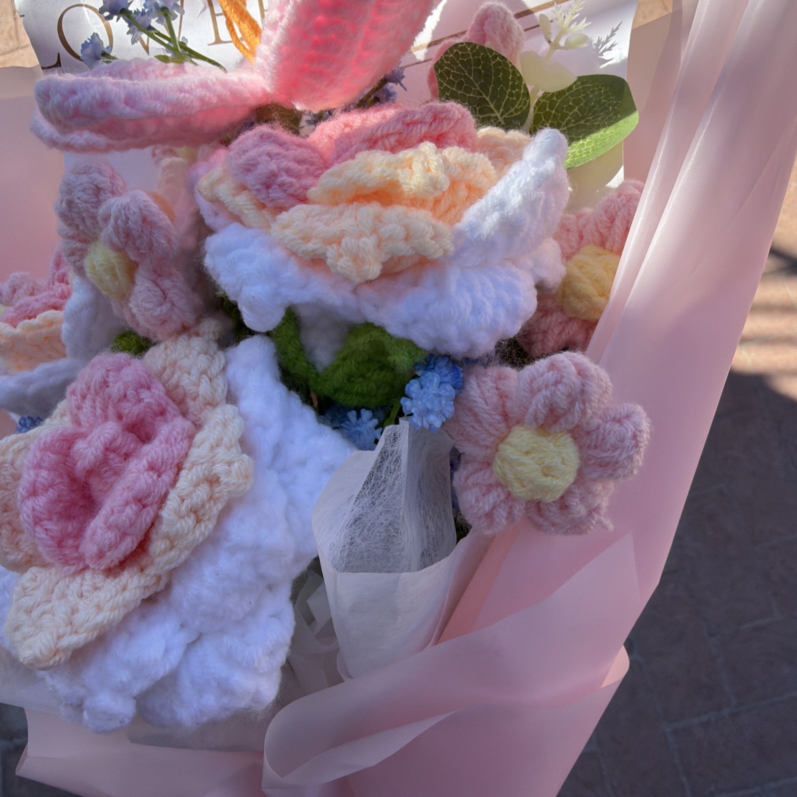 Crochet Flower Bouquet Assorted Pink Yellow Flowers Gift Mothers Day Wedding
