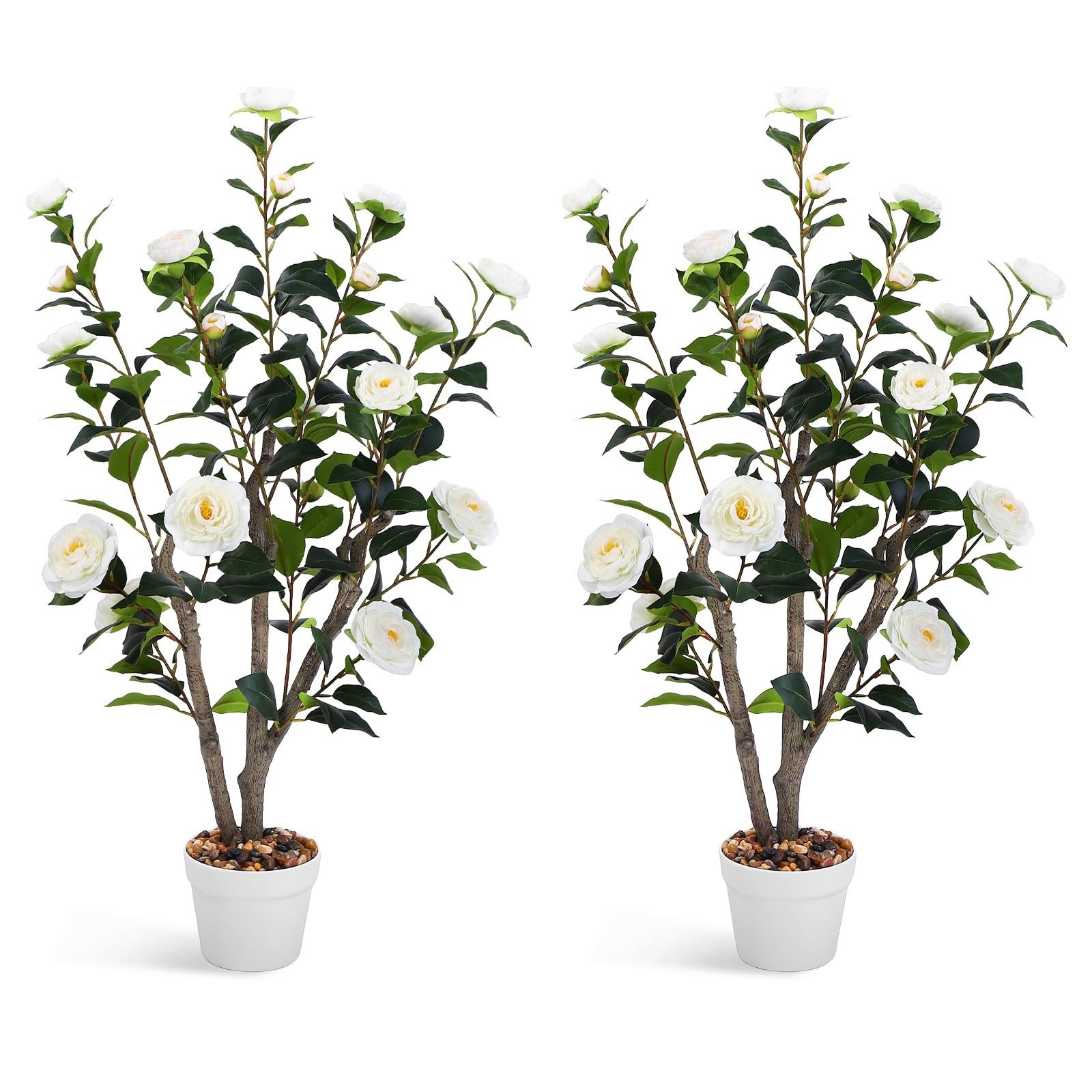 3FT Artificial Camellia Tree 2 Pack, 36“ Faux Camellia Plant in Pot, Floral T…