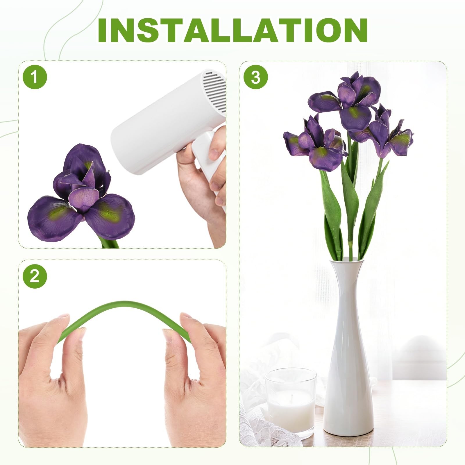 3-Pack Purple Artificial Iris Flowers,18 Inch Faux Iris PU Bouquets Real Touc…