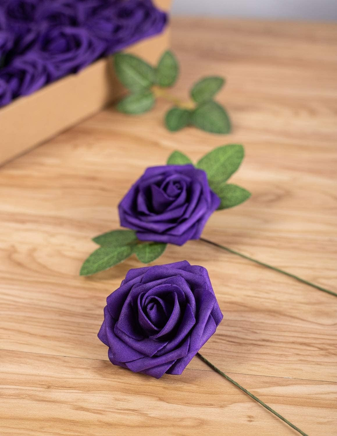 25Pcs Artificial Flower Foam Rose Real Touch Roses Flower Heads with Stem for DI