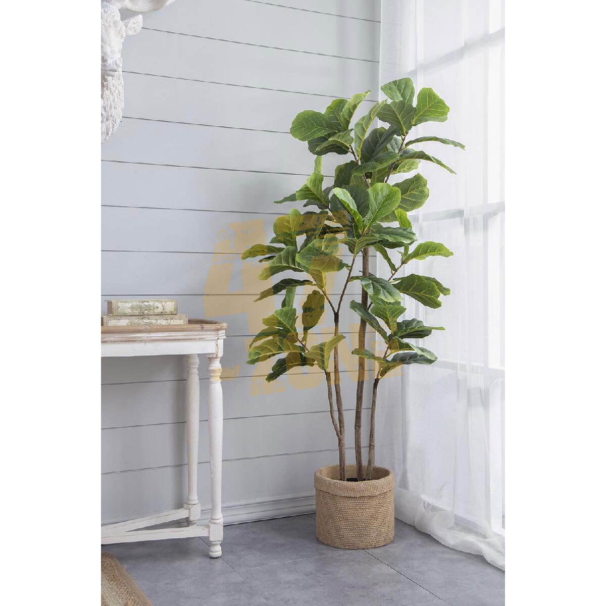 Faux Potted Fiddle Leaf Tree 3 Branch Green Artifical Garden Indoor Outdoor