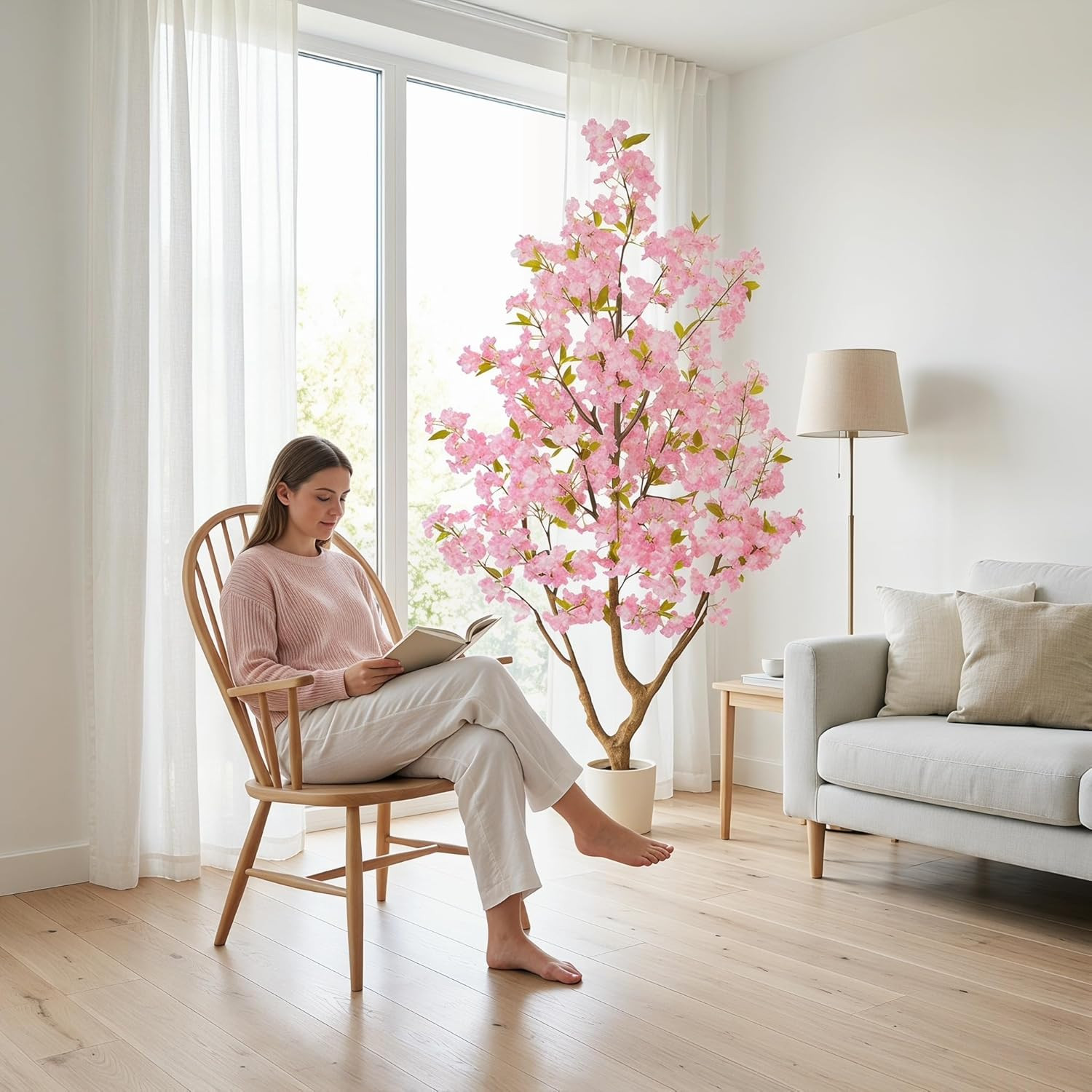 6Ft Artificial Cherry Blossom Tree in White Planter for Home & Wedding Décor