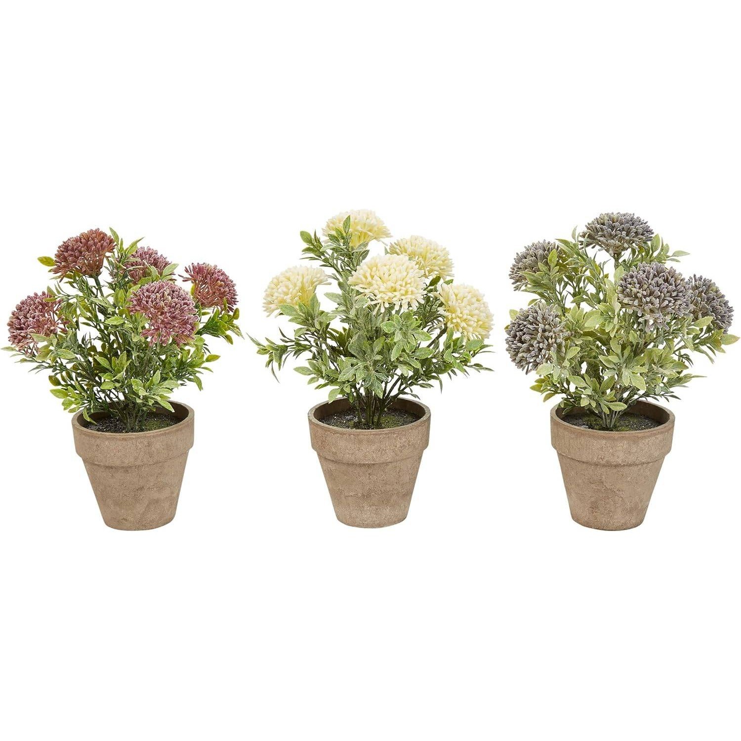 Set of 3 Faux Flowers 10in Artificial Floral Arrangement in Pots Pure Garden