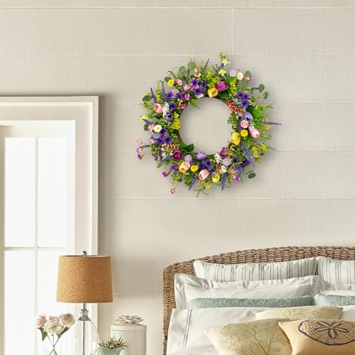 Artificial Spring Wreath 22 Inch Spring Wreaths for Front Door Tulip Wreath