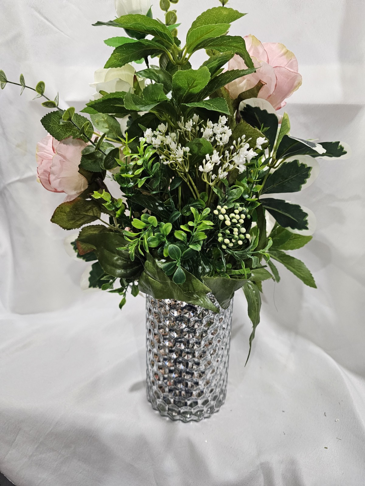 Pink Peoniesm, Roses and Lily Artificial Flowers with Baby Breath Accent