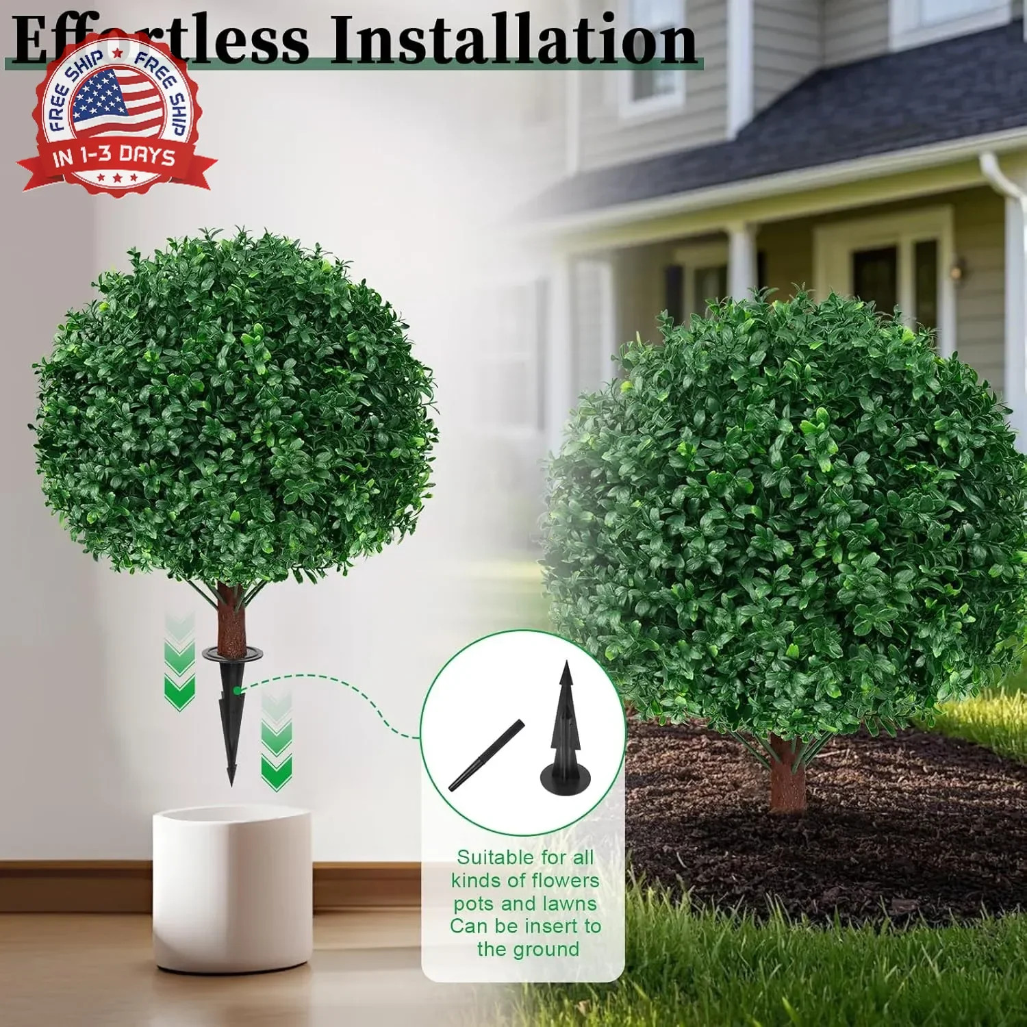 2Pack Artificial Boxwood Topiary Ball Trees, 16” UV Resistant Fake Evergreen Sh