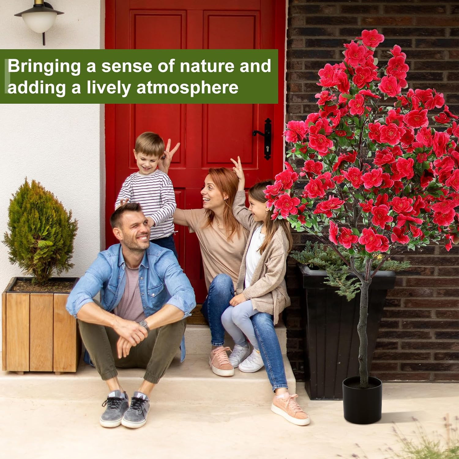 2 Pack 4 Ft Artificial Azalea Tree Fake Azalea Plant Outdoor Indoor Faux Flower