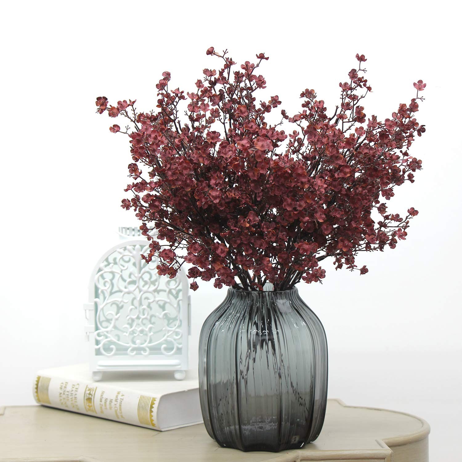 Babys Breath Silk Artificial Flowers Burgundy 6 Bundle Fall Stems Fake Plants…