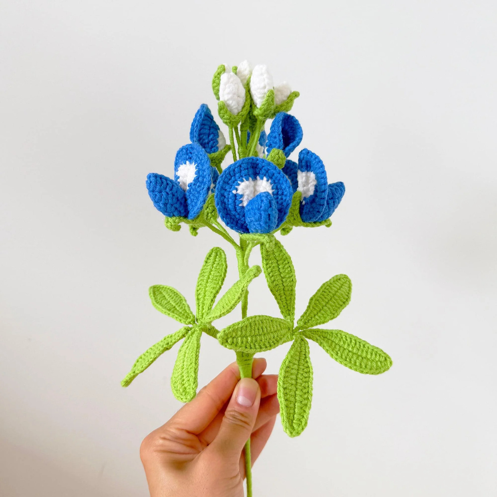 Handmade Crochet Bluebonnet Bouquet (no vase): Texas Wildflower Decor