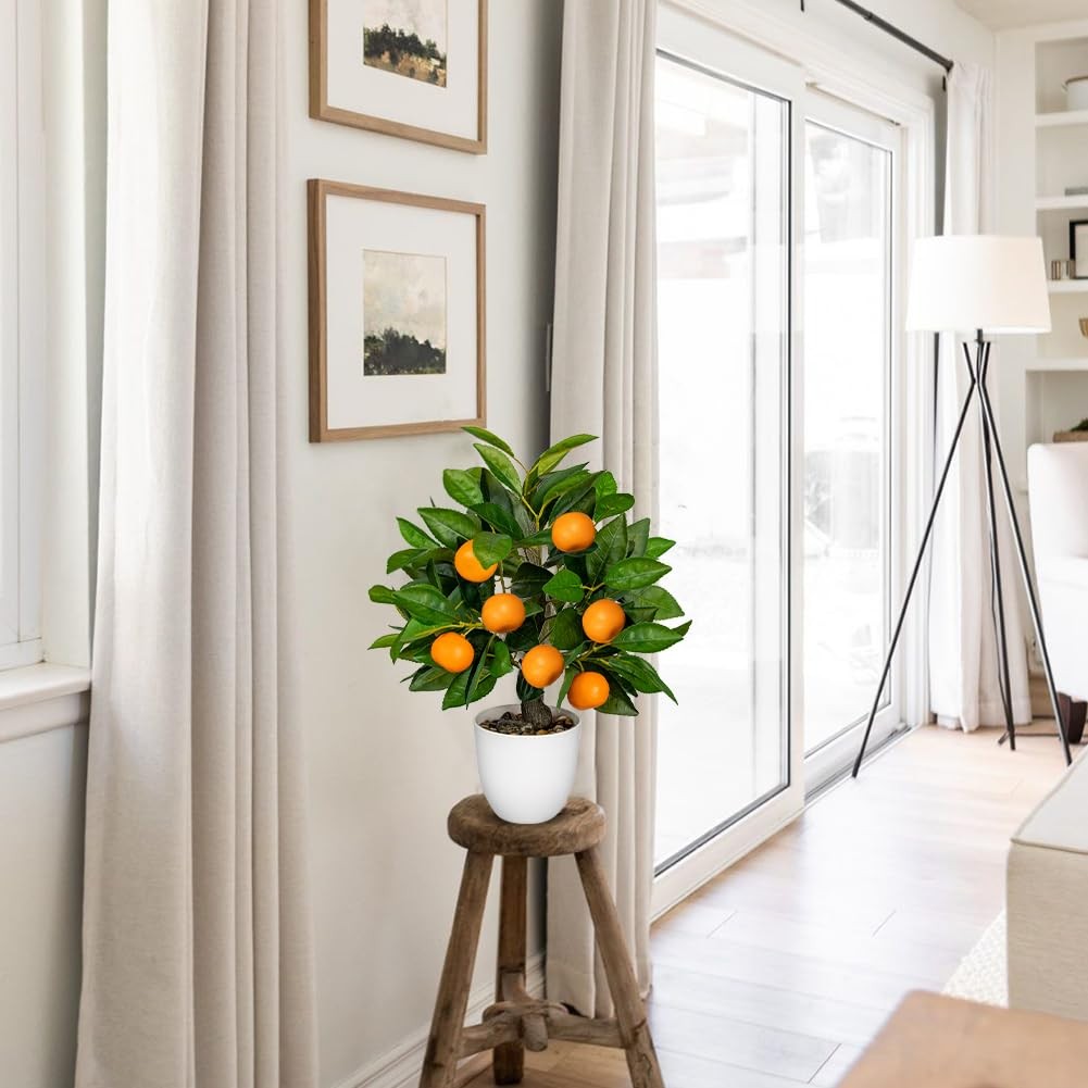 16.1 inches Artificial Potted Fake Orange Tree with White Pot for Home Office