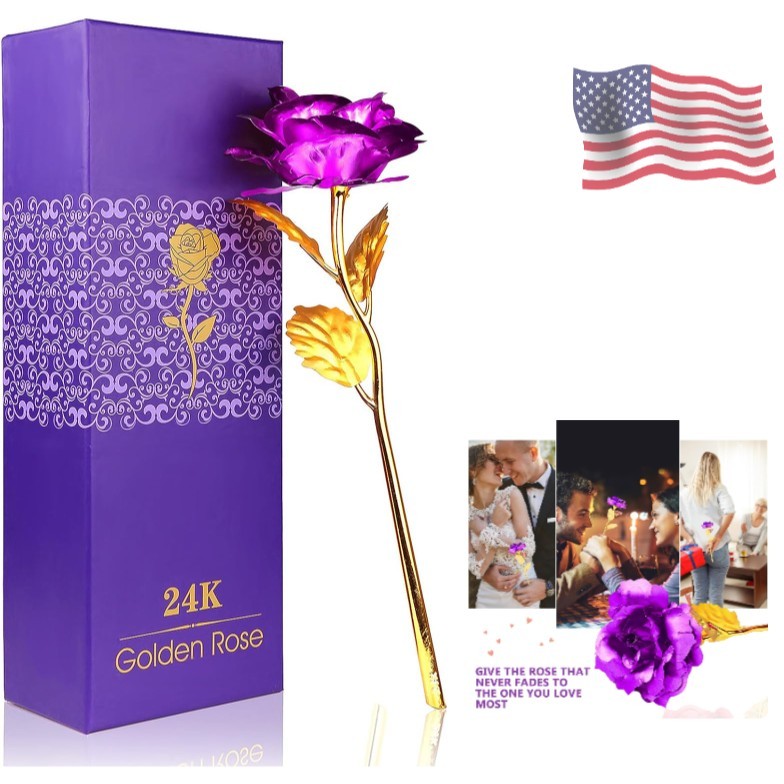 24K Golden Rose, Artificial Rose Flower Gift for Her with Luxury Gift Box Gre…