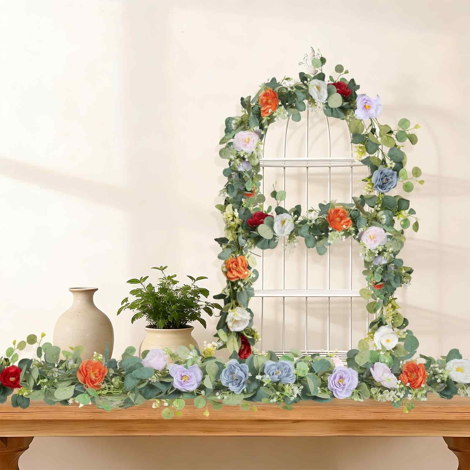2Pcs(10FT) Artificial Eucalyptus Garlands with Rose Flowers, Faux Floral Gree…