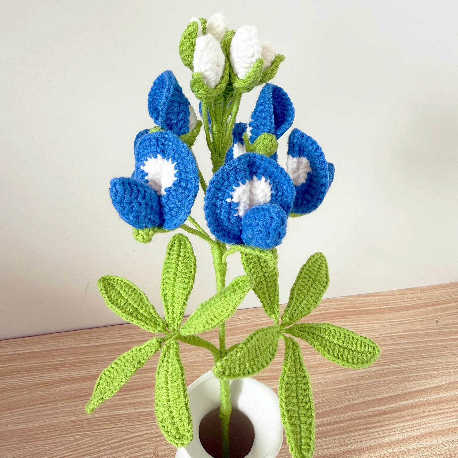 Handmade Crochet Bluebonnet Bouquet (no vase): Texas Wildflower Decor