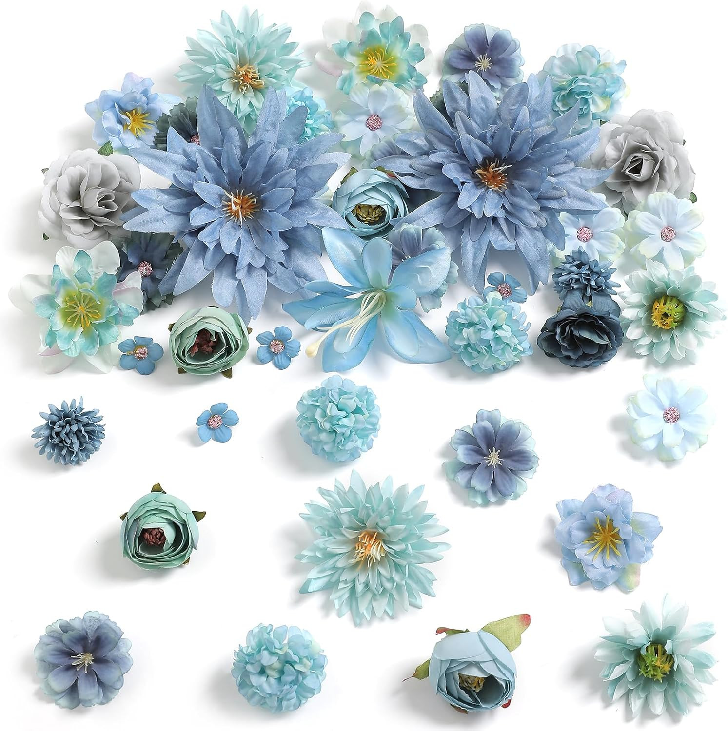 Artificial Flowers Heads Combo Blue Flowers Mix Silk Flowers Heads Bulk Faux Ros