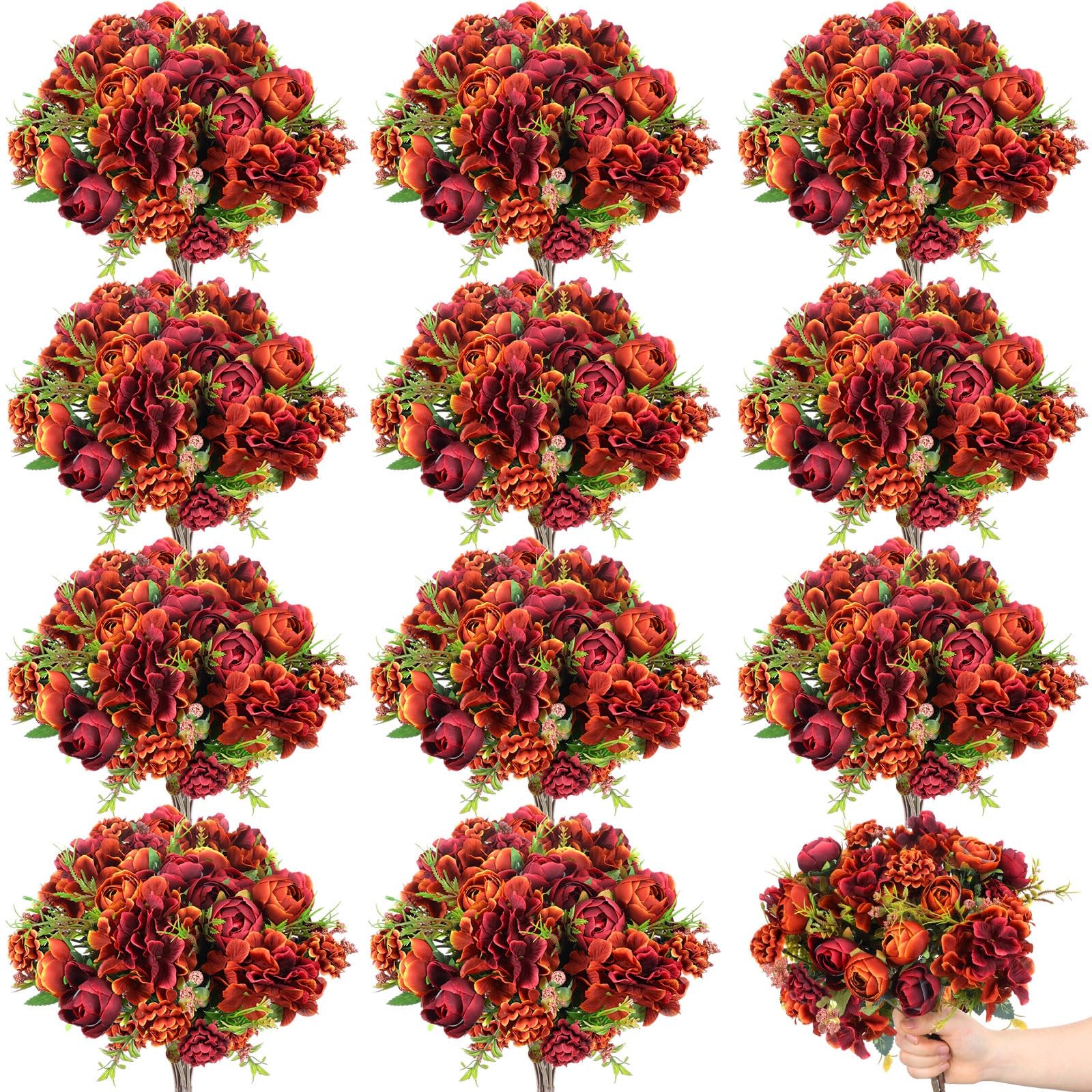 24 Bundles Artificial Flowers Bulk Burnt Terracotta Flowers Fake Silk Roses B…