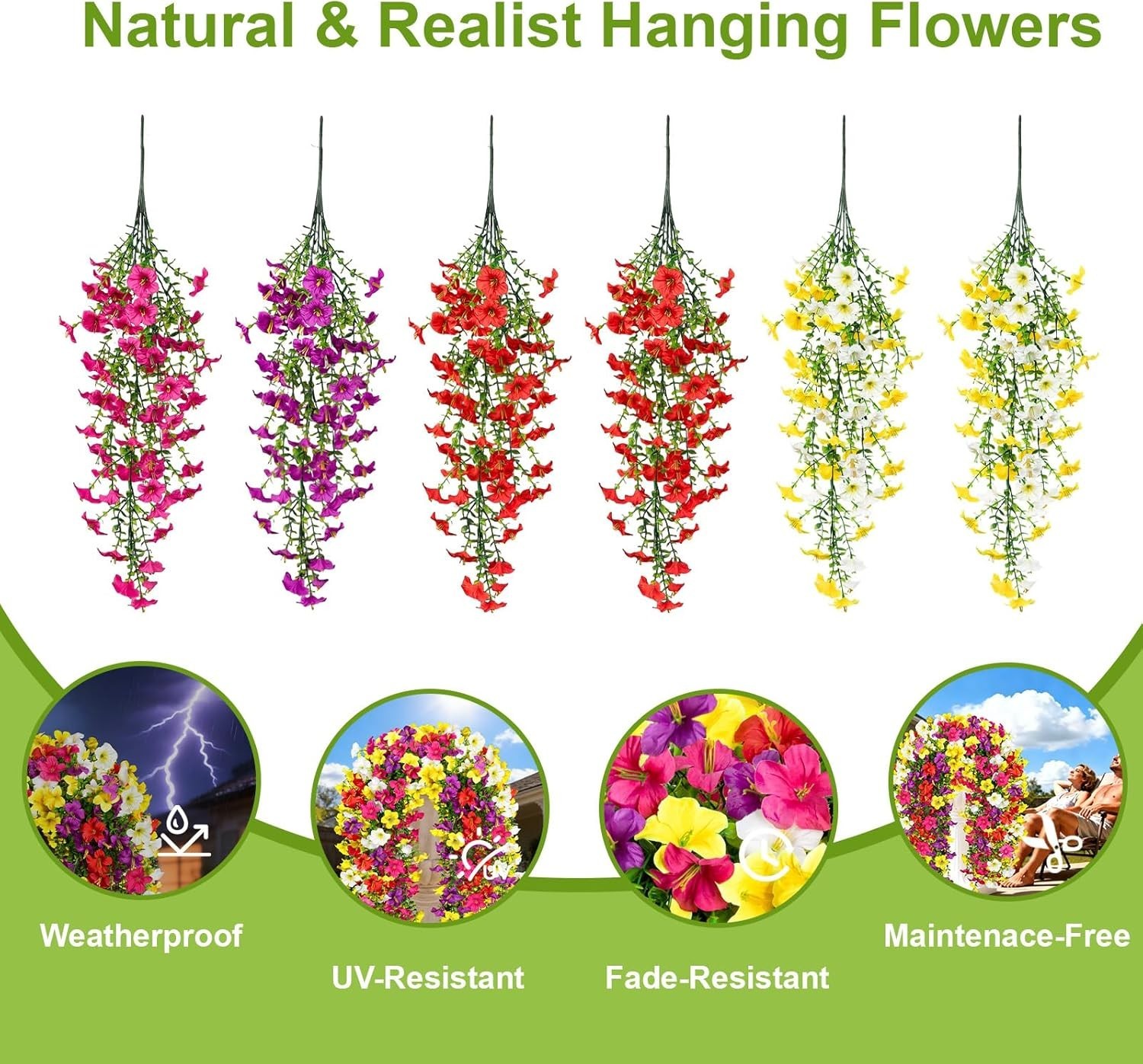 Artificial Hanging Flowers for Outdoors, 6 PCS 414 Blooms UV Resistant Faux S…