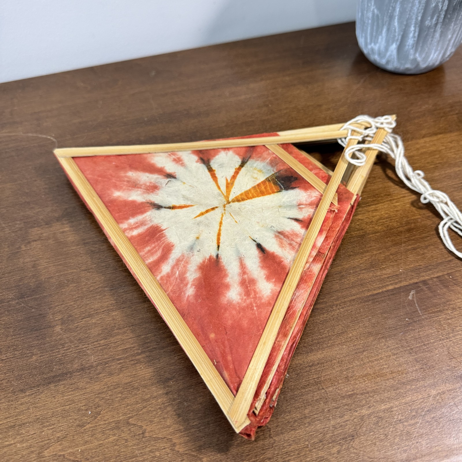 Boho Red Tie-Dye Paper Lantern Bamboo Frame Hanging Decor Collapsible