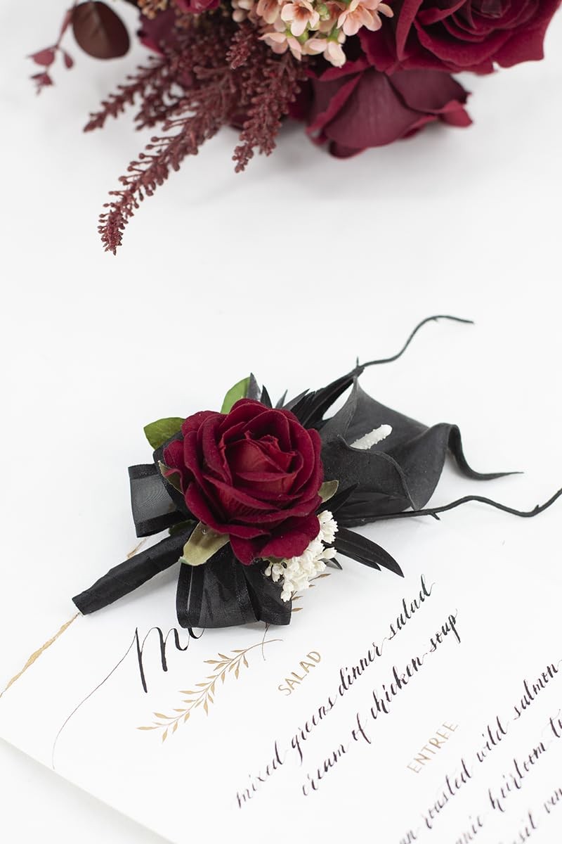Black Burgundy Calla Lily Corsage and Boutonniere Set for Weddings and Proms
