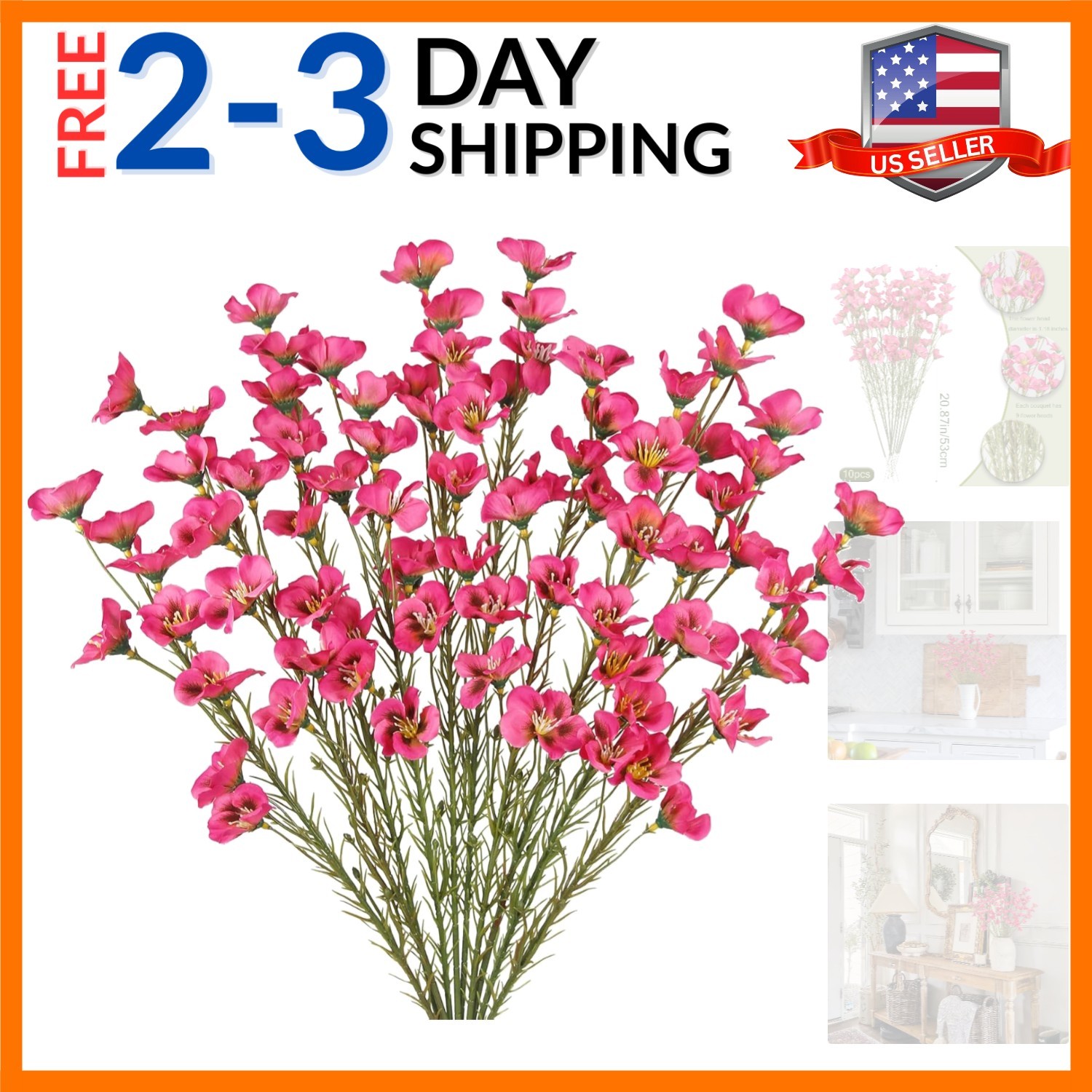 10 Pcs Artificial Wildflowers Fake Flower Stems 21″ Silk Spring Flowers Forsy…