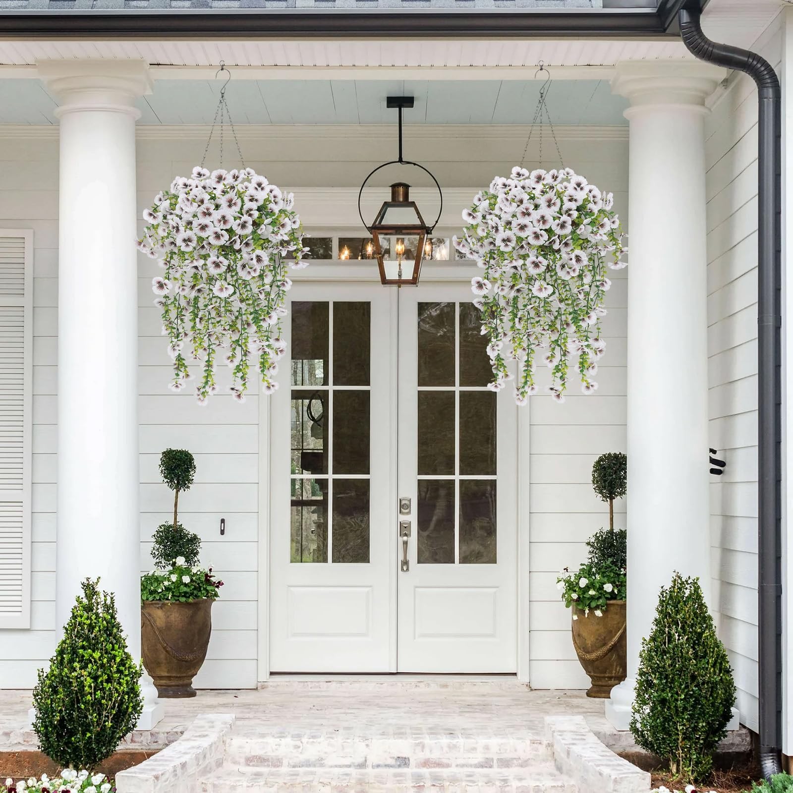 White Artificial Hanging Flowers for Outdoors, 4 PCS 29.5in UV Resistant Faux…
