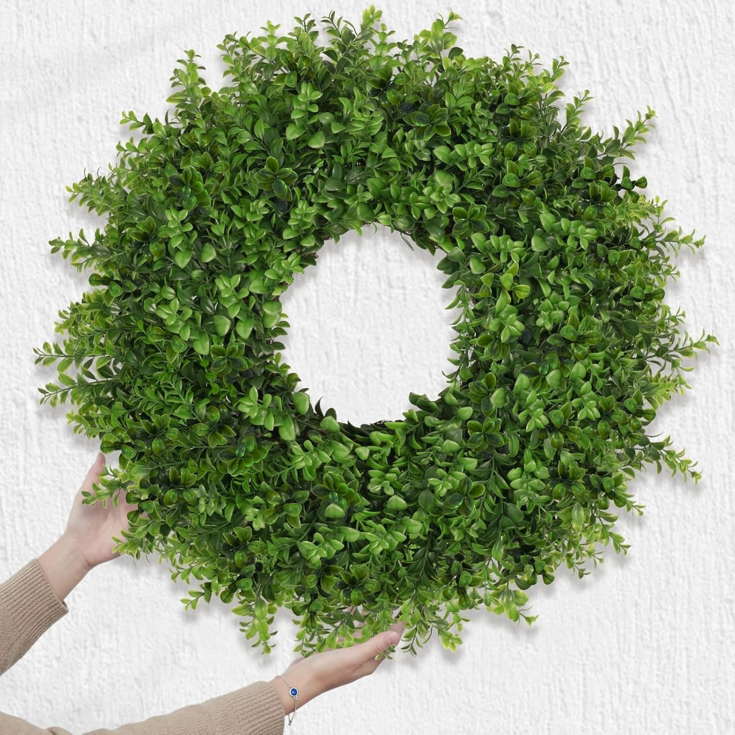 26 Inch Artificial Green Boxwoods Wreath for Indoor Outdoor Front Door Home D…