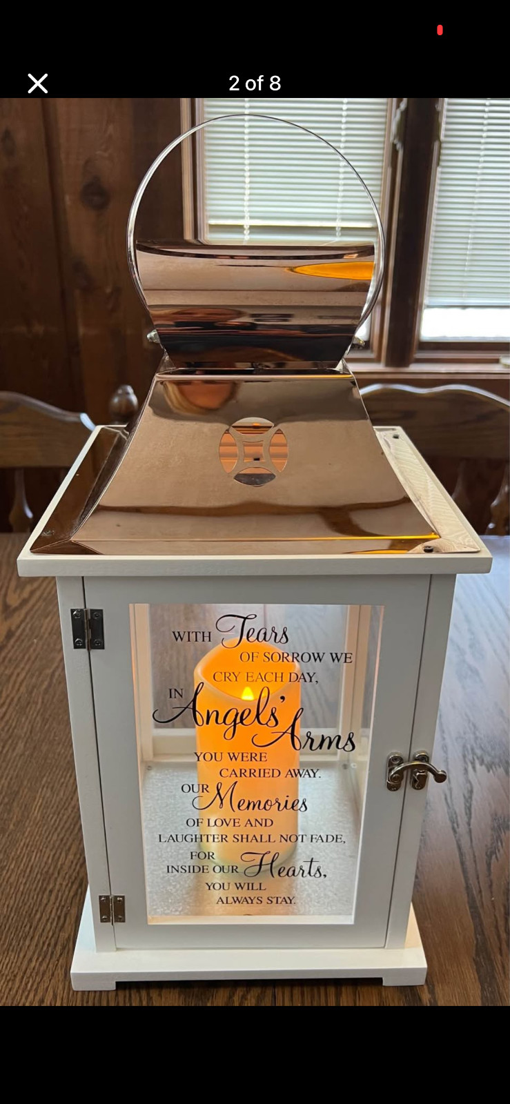 Memorial Lantern White with Copper Top – Gift, Sympathy, or Funeral