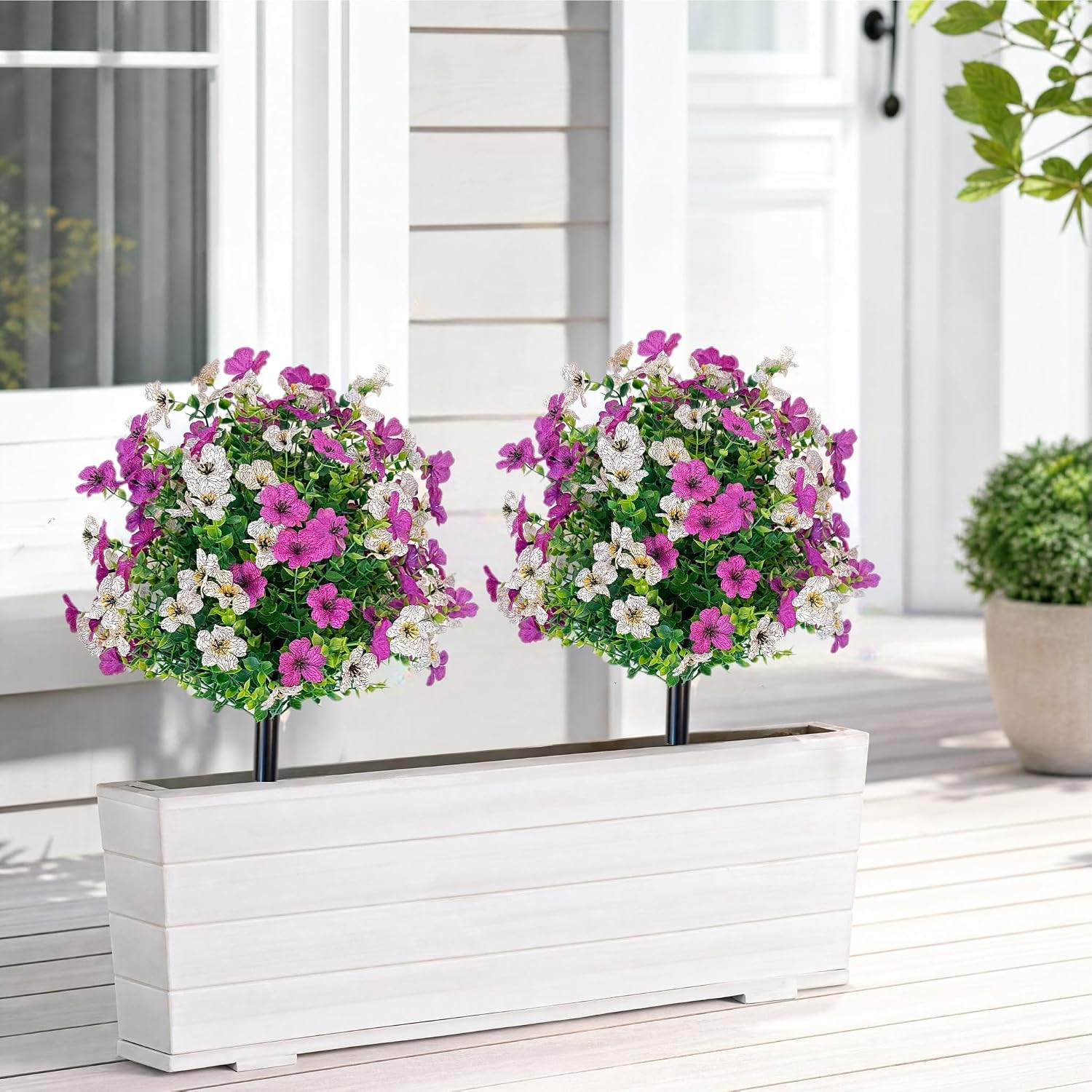2 Pack 23.6″ UV Resistant Boxwood Ball Topiary with Violet Flowers for Outdoor D