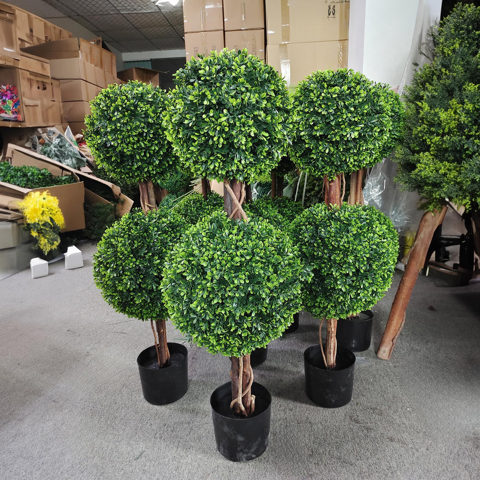 Lifelike Indoor&Outdoor use 3Ft Boxwood Double Topiary Trees Faux Topiary Tre…