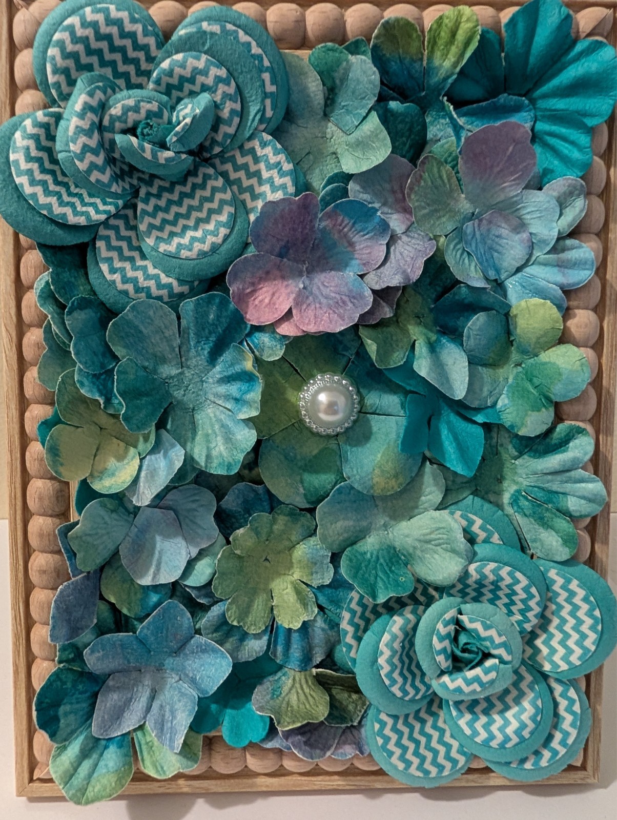 blue white purple green cardstock floral handmade picture decor faux wood frame