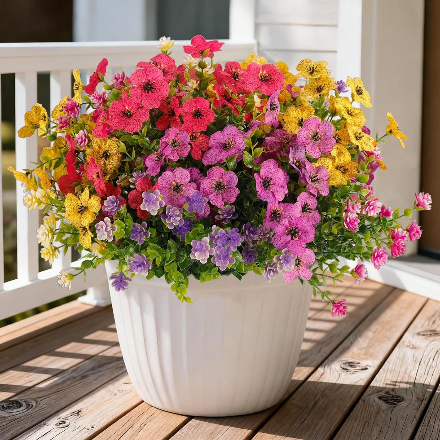 Artificial Outdoor Flowers UV Resistant Silk Daisies Plastic Fake Flowers