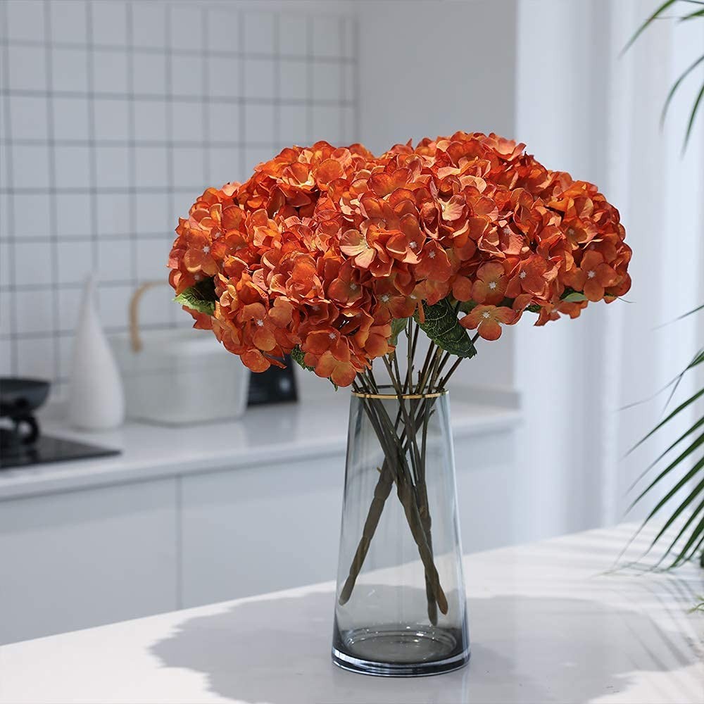 Orange Silk Hydrangea Flowers 2 Bouquets for Home, Wedding, Party Decor