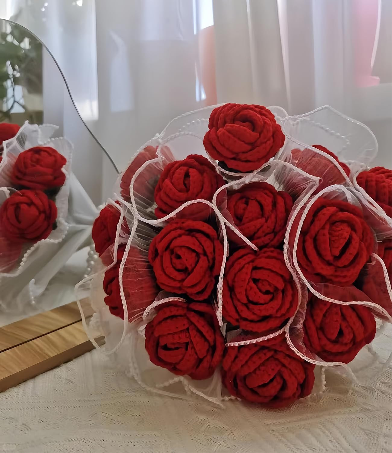 Crochet Flowers, DIY Crochet Roses Bouquet, Finished Handmade Flowers, Artificia