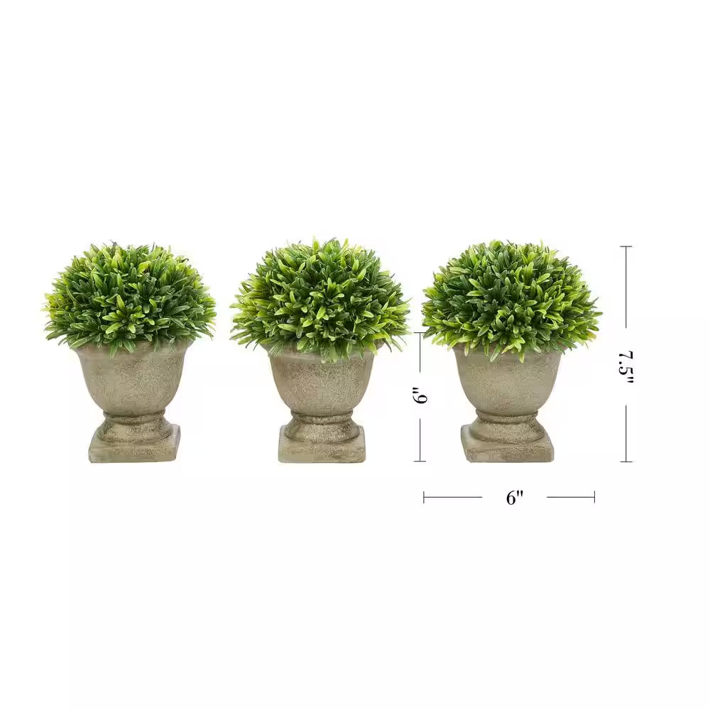 7.5 In. Artificial Podocarpus Grass Plant in Concrete Pot (Set of 3)