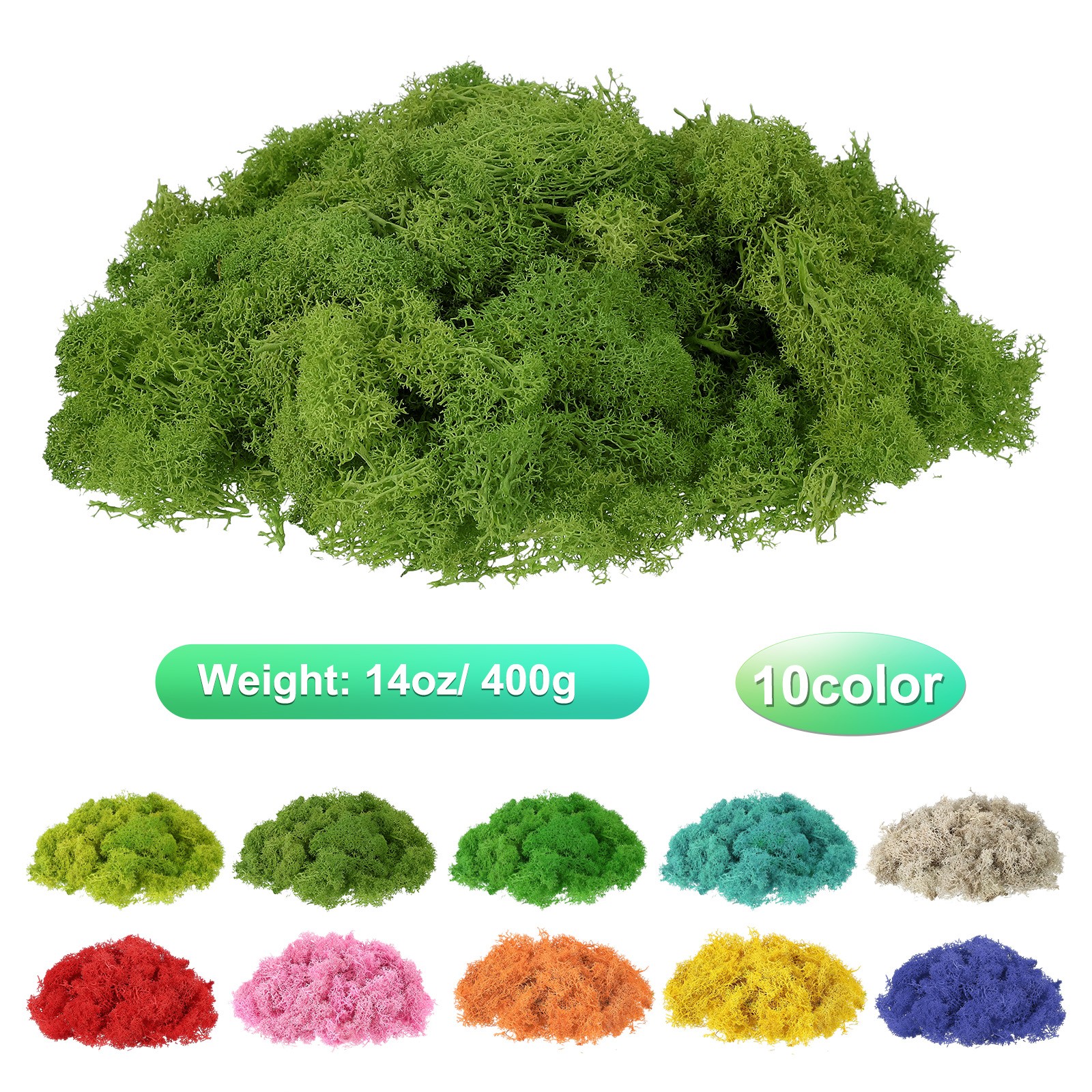 14oz Fake Preserved Reindeer Moss, Light Green/Dark Green/Green/White