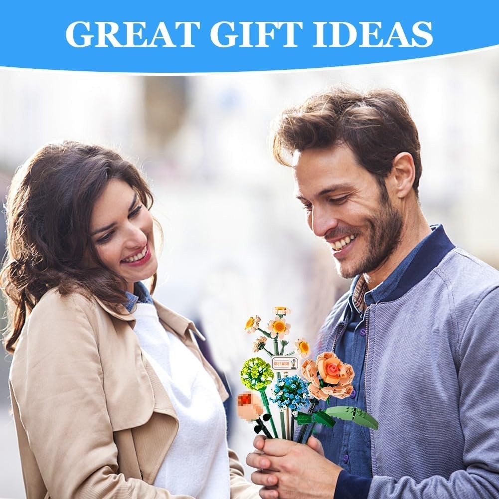 Flower Bouquet Building Set -6 Artificial Flowers Building Kit, 547Pcs Building