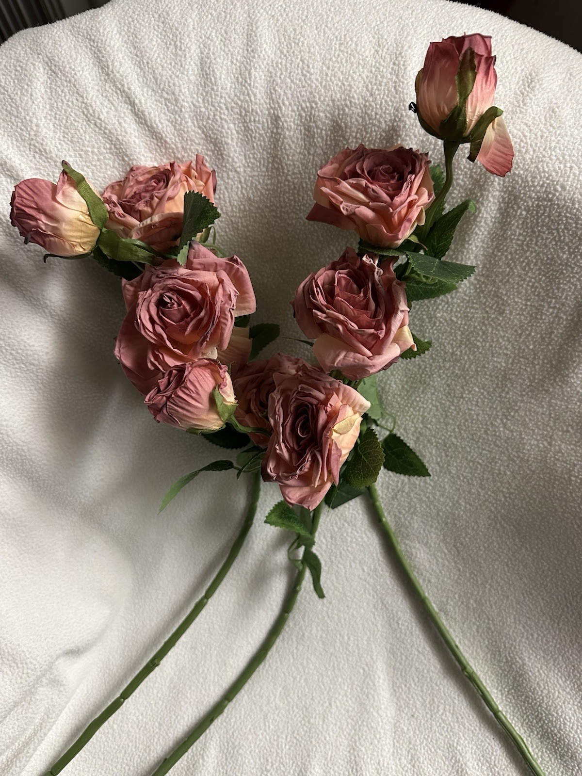 Vintage Dusty Rose Artificial Silk Flowers, 3-Stem Faux Rose Bouquet
