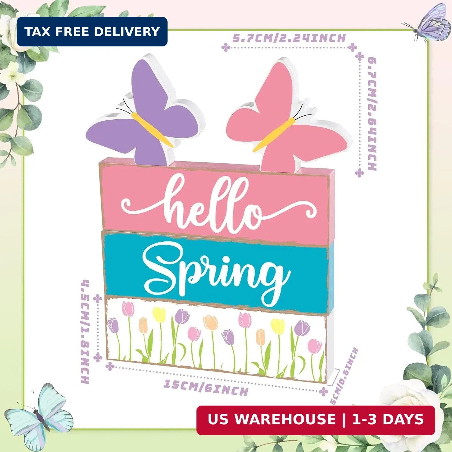5 Pcs Hello Spring Table Centerpieces Decoration Farmhouse Spring Home House Dec